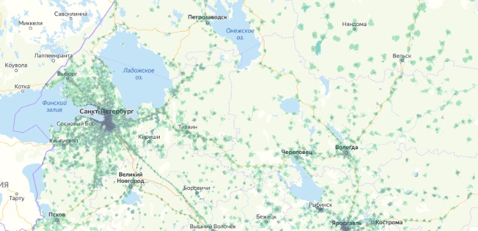 Зона покрытия МТС на карте Красноярск 